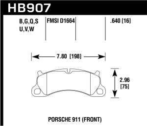 Porsche 911 Carrera S Brake Pad Set - Front - Hawk Performance - HP+ - `12-`16 Porsche 911 Carrera S Brake Pad Set - Front - Hawk Performance - HP+ - `12-`16